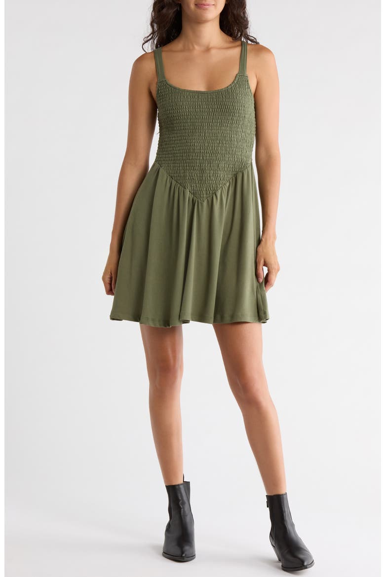 Smocked Skater Dress, Main, color, OLIVINE