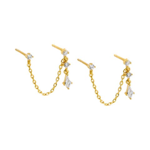 CZ Chain Double Stud Earring