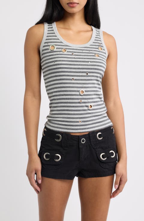 Eyelet Stud Stripe Tank