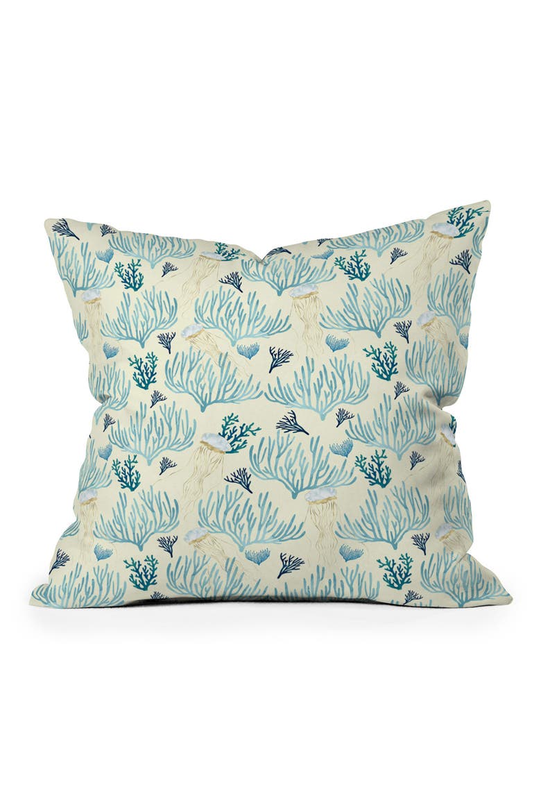 Coral Yellow Square Throw Pillow, Main, color, BLUE
