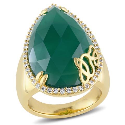 Green Onyx & Diamond Pear Cocktail Ring