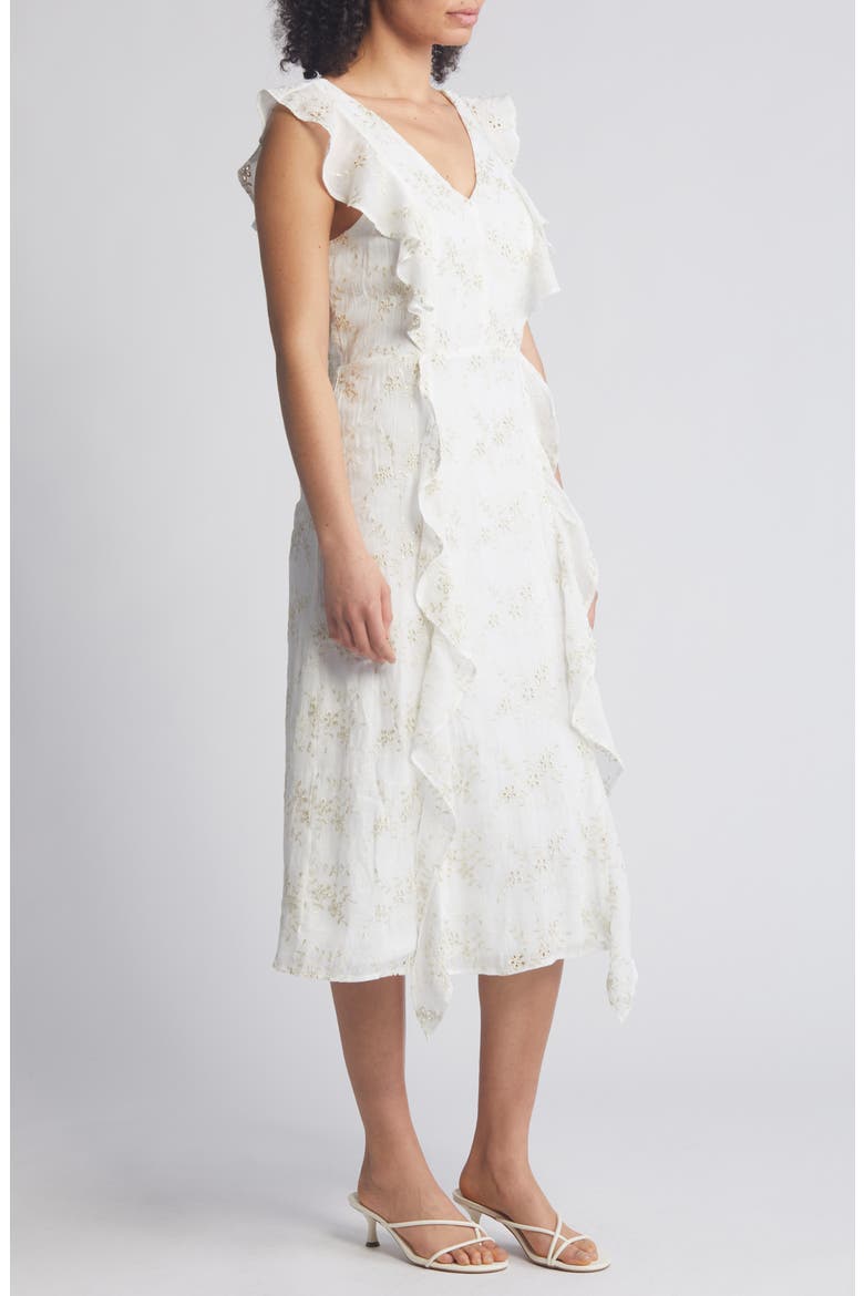 Ruffle Flutter Sleeve Eyelet Dress, Alternate, color, IVORY/ GOLD
