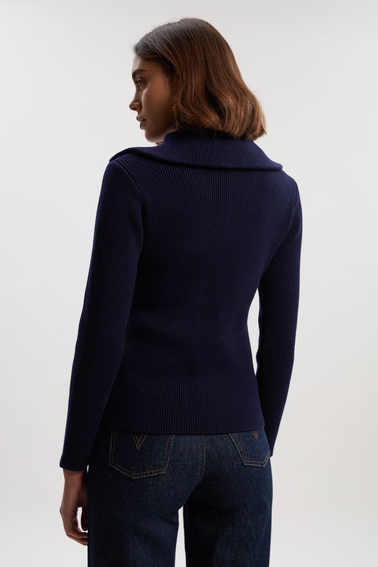 Cotton Zip Through Collar Knit Cardigan, Alternate, color, Navy