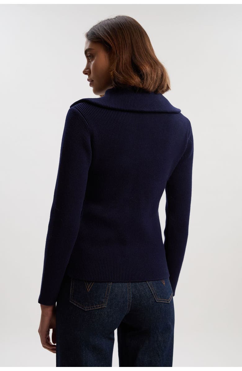 Karen Millen Cotton Zip Through Collar Knit Cardigan, Alternate, color, Navy