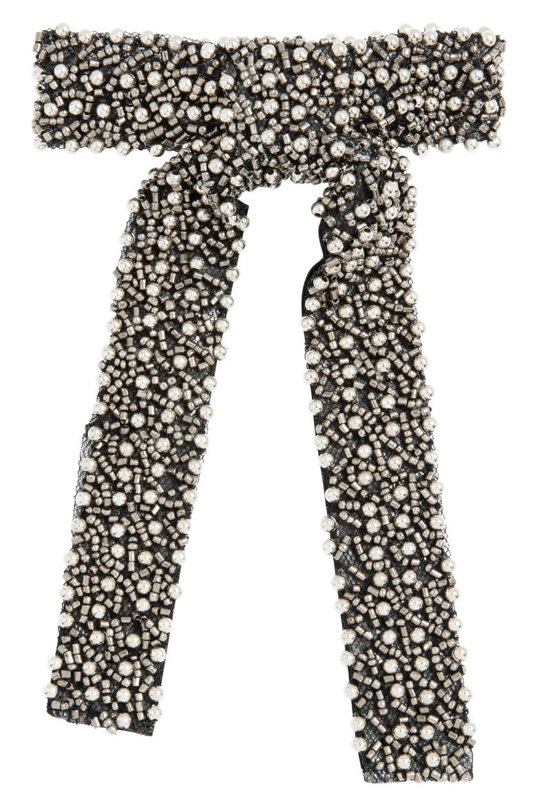 Siena Beaded Bow Barrette, Main, color, SILVER