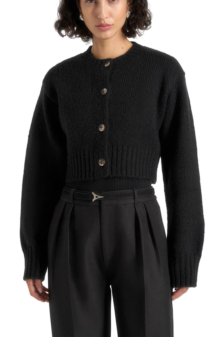 Caren Brushed Wool Knit Cardigan, Alternate, color, Black