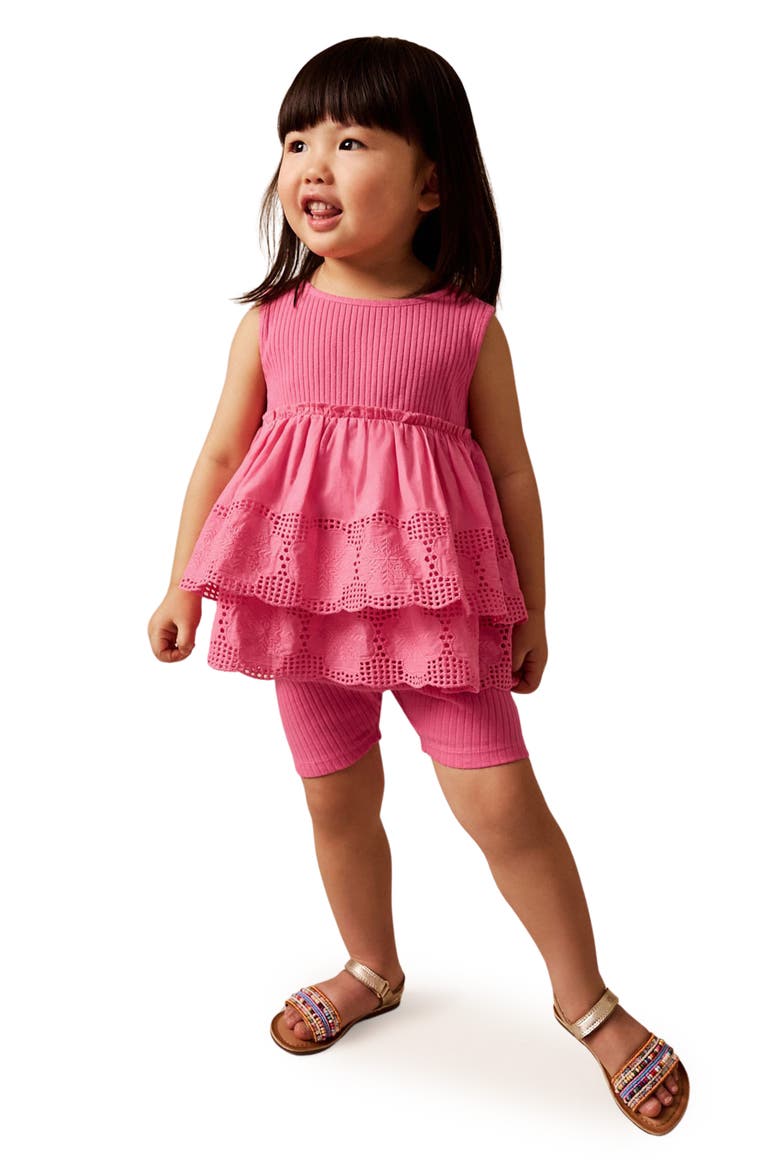 Kids' Frill Floral Eyelet Top & Shorts Set, Alternate, color, PINK