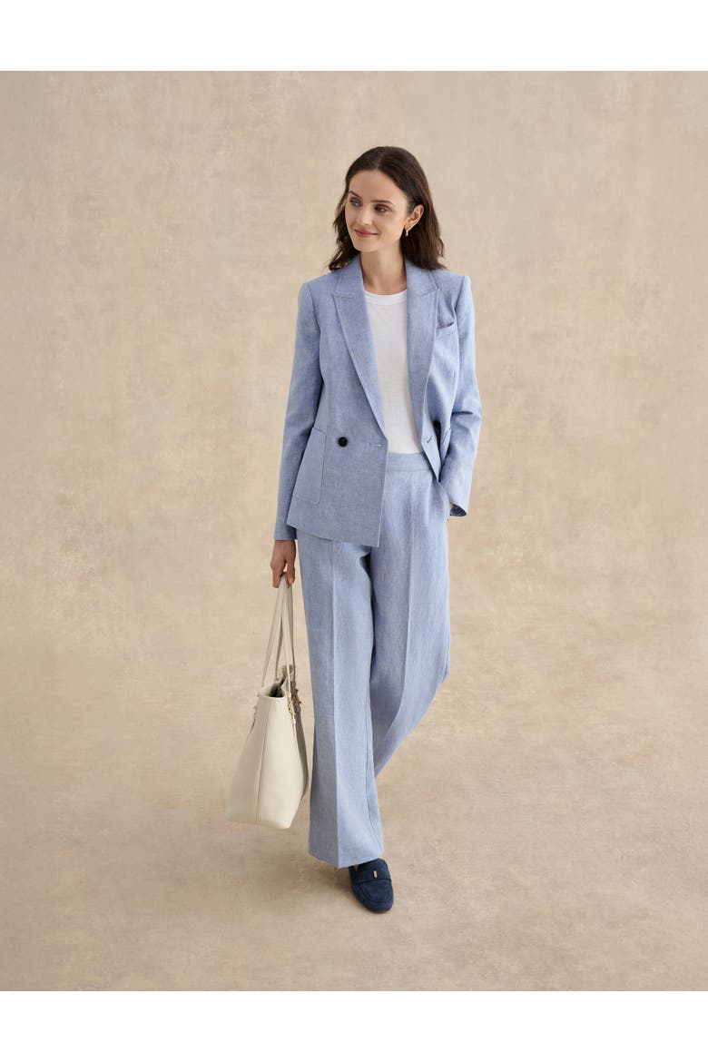 Estella Mid-Rise Wide-Leg Linen Trousers, Alternate, color, Blue White