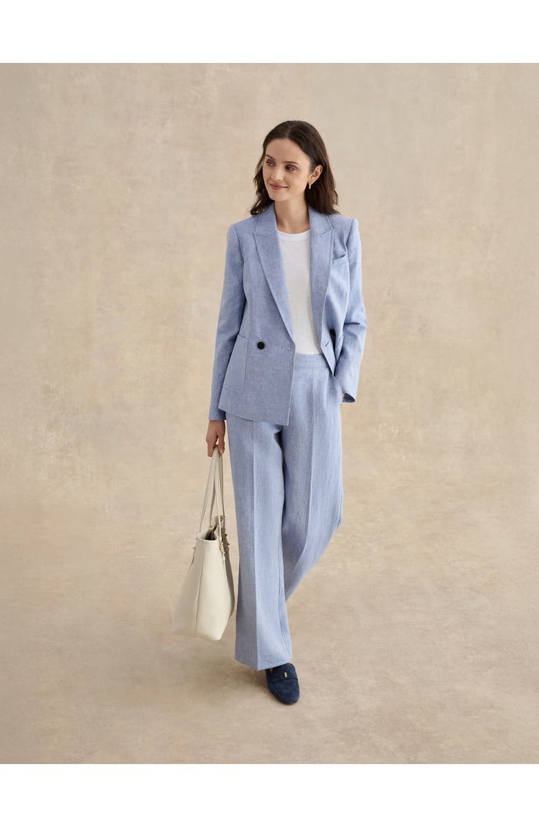 HOBBS LONDON Estella Mid-Rise Wide-Leg Linen Trousers, Alternate, color, Blue White