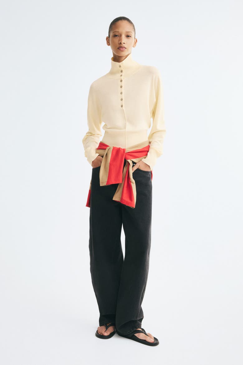 Fine-Knit Mock Turtleneck Sweater, Alternate, color, Light yellow