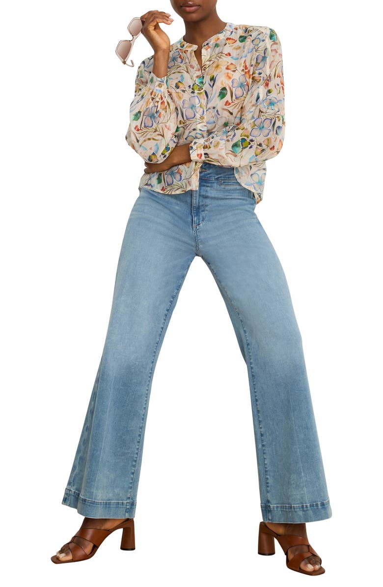 NIC+ZOE Pressed Flower Print Button-Up Shirt, Alternate, color, Neutral Multi