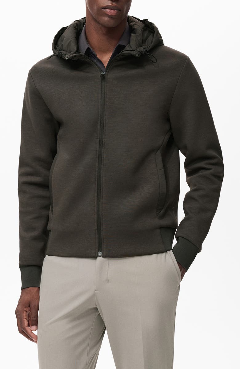 MANGO Regular Fit Thermolite<sup>®</sup> Performance Zip Hoodie, Main, color, Medium Brown