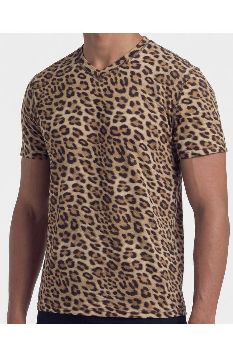 Lords of Harlech Leopard Mens Wool Vneck Tee, Alternate, color, Leopard Brown