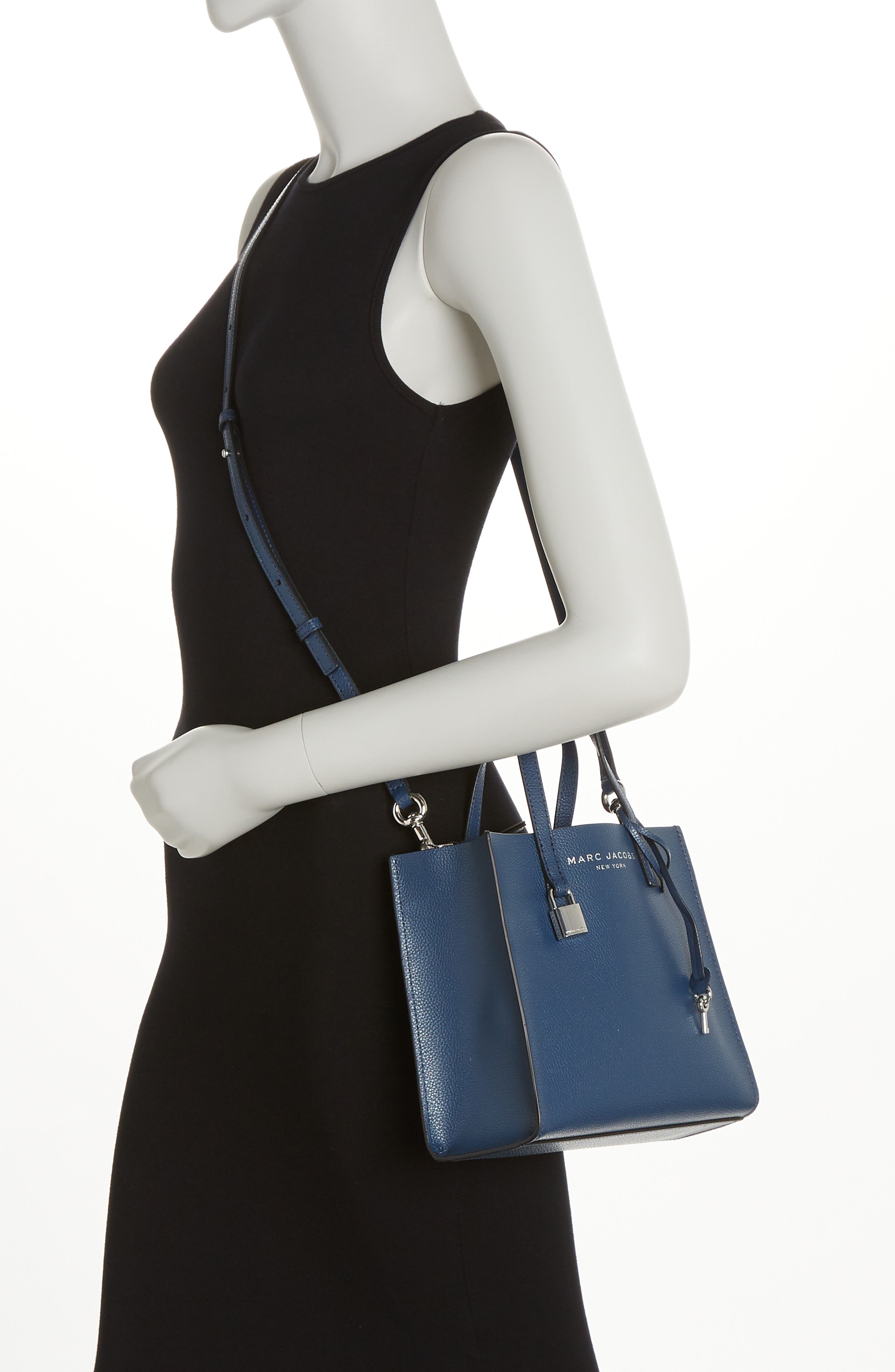 Mini Grind Coated Leather Tote, Alternate, color, AZURE BLUE