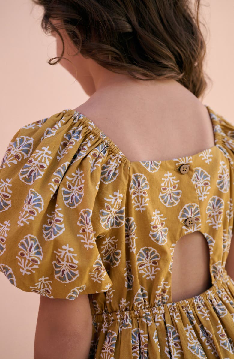 NEXT Kids' Floral Cotton Bubble Hem Cutout Dress, Alternate, color, Yellow