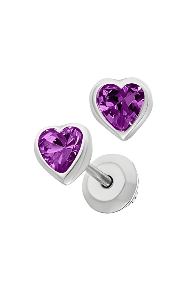 Mia Belle Girls Heart February Birthstone Earrings, Main, color, Metallic Silver