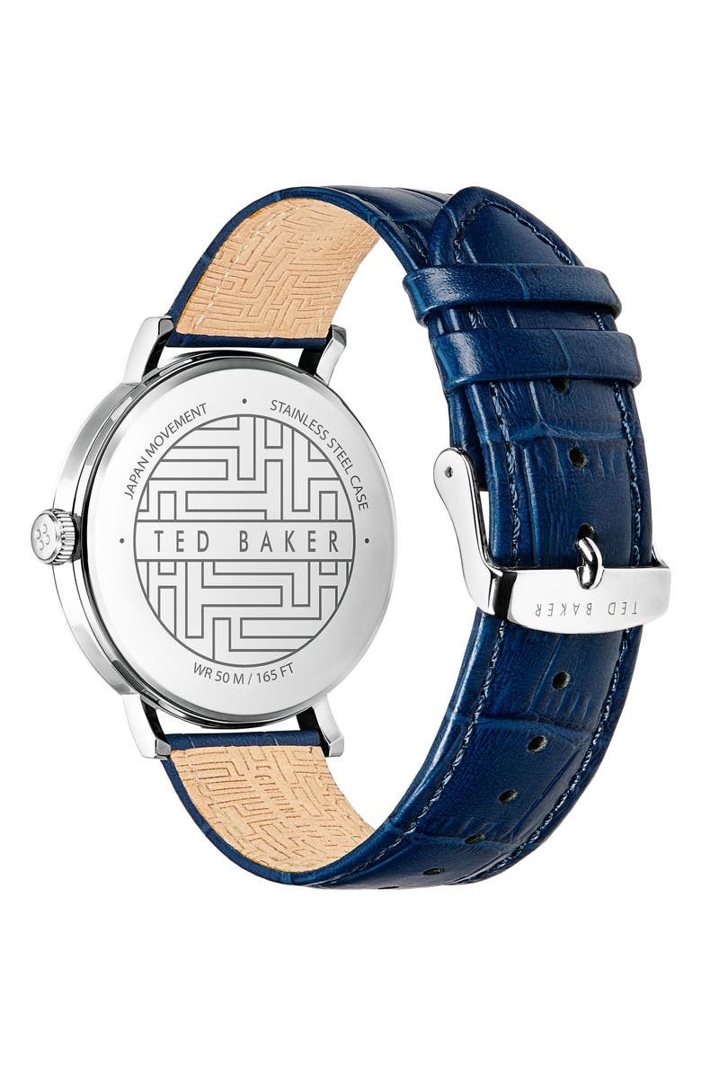 Ted Baker London Phylipa Leather Strap Watch, 41mm, Alternate, color, Blue