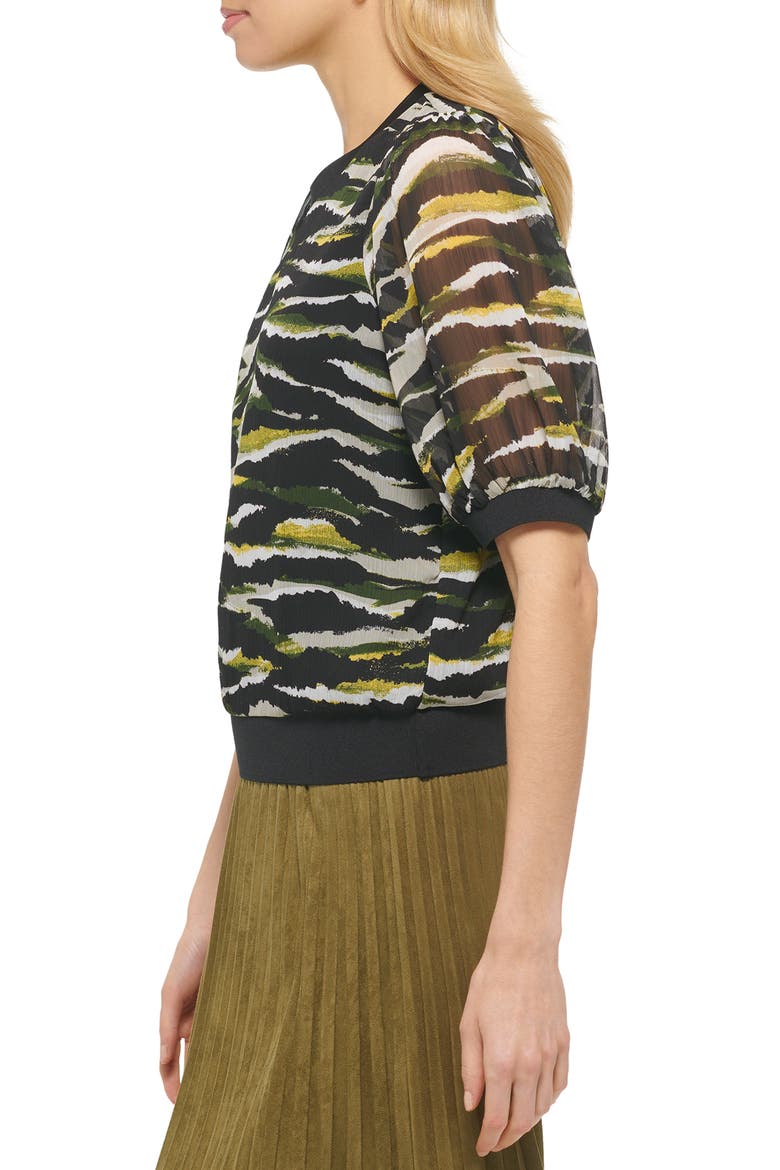 Abstract Print Puff Sleeve Top, Alternate, color, BLACK CADET GREEN MULTI