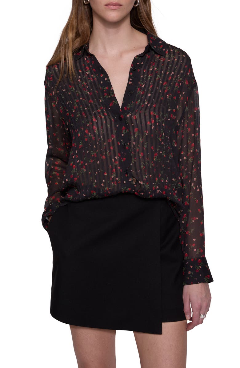 Rebecca Minkoff Liz Rose Ditsy Pintuck Detail Chiffon Button-Up Shirt, Main, color,