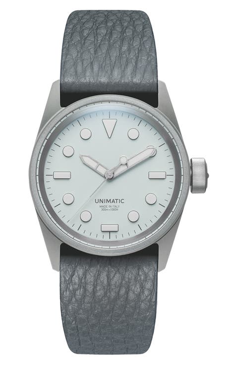 UT1-GO Diver Leather Strap Watch, 43.7mm