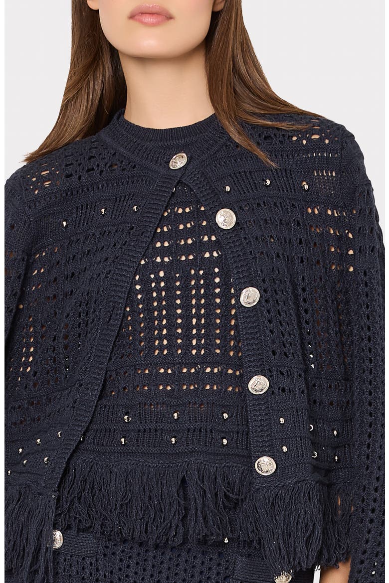 Beaded Fringe Cardigan, Alternate, color, NAVY