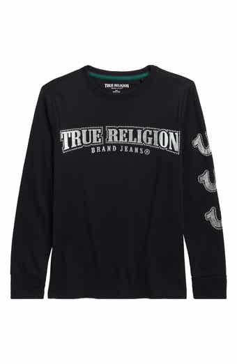 True Religion Kids' Foil Studded Long Sleeve Cotton Graphic T-Shirt