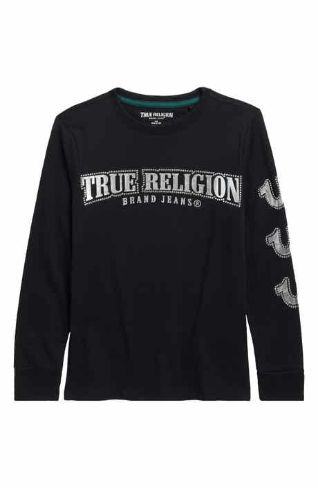 True Religion Kids' Foil Studded Long Sleeve Cotton Graphic T-Shirt