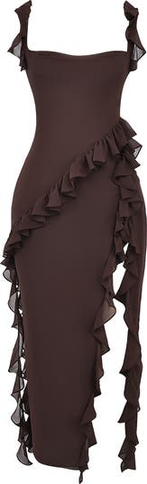 HOUSE OF CB Ariela Ruffle Side Slit Gown | Nordstrom HOUSE OF CB Ariela Ruffle Side Slit Gown | Nordstrom