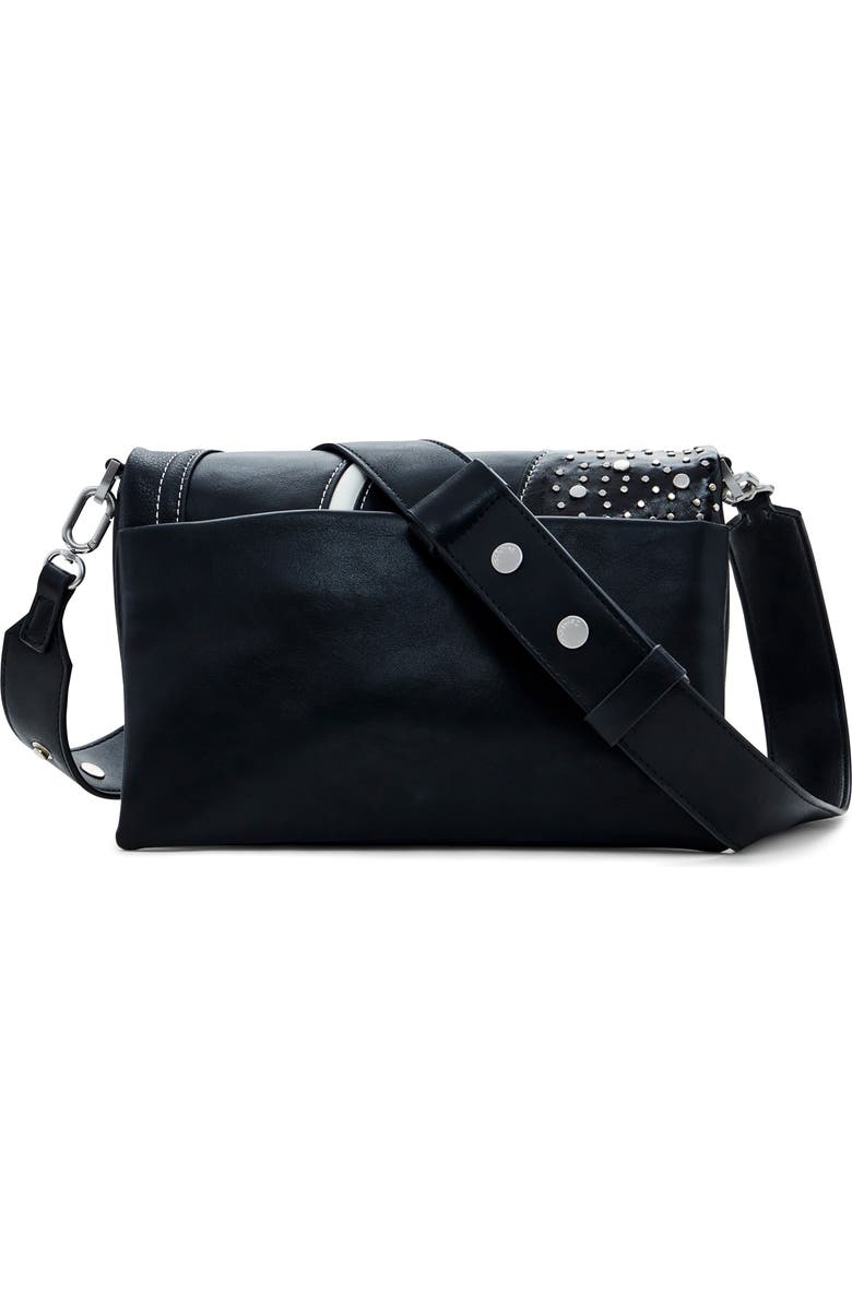 Desigual Rivet Detail Faux Leather Crossbody Bag, Alternate, color, Black