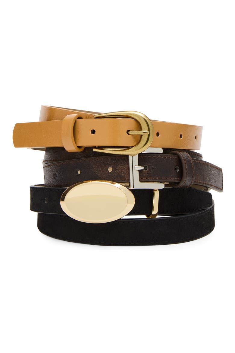 Set of 3 Faux Leather & Faux Suede Belts, Main, color, DK CHOCOLATE-BLACK-TOBACCO
