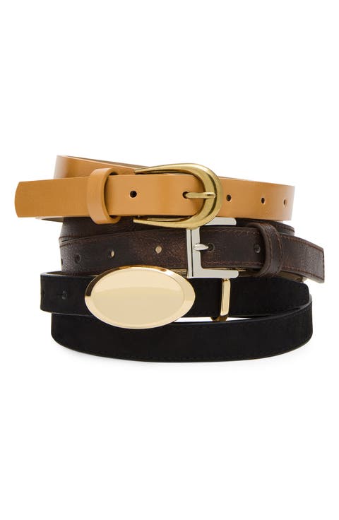 Set of 3 Faux Leather & Faux Suede Belts