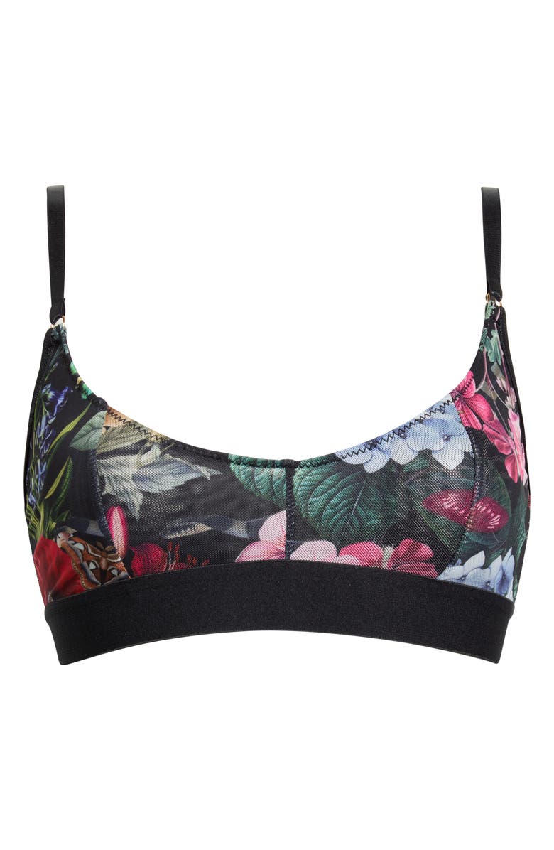 KILO BRAVA Floral Print Mesh Scoop Bralette, Alternate, color, Garden Of Eden