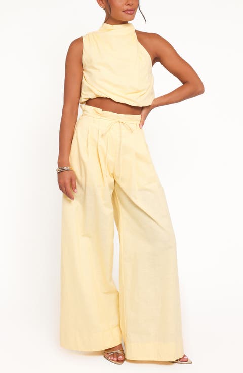 Althea Linen & Cotton Crop Top & Wide Leg Pants Set