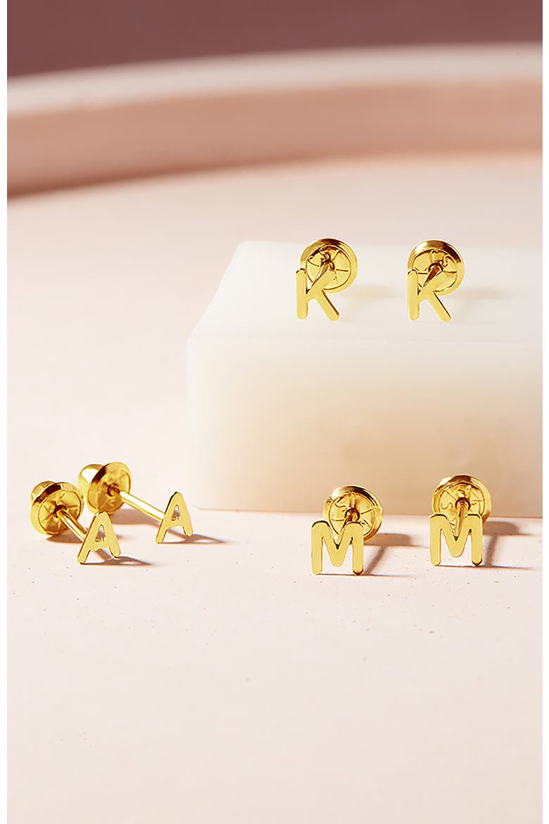 14k Itsy Bitsy Initial Letter Earrings, Alternate, color, Letter B