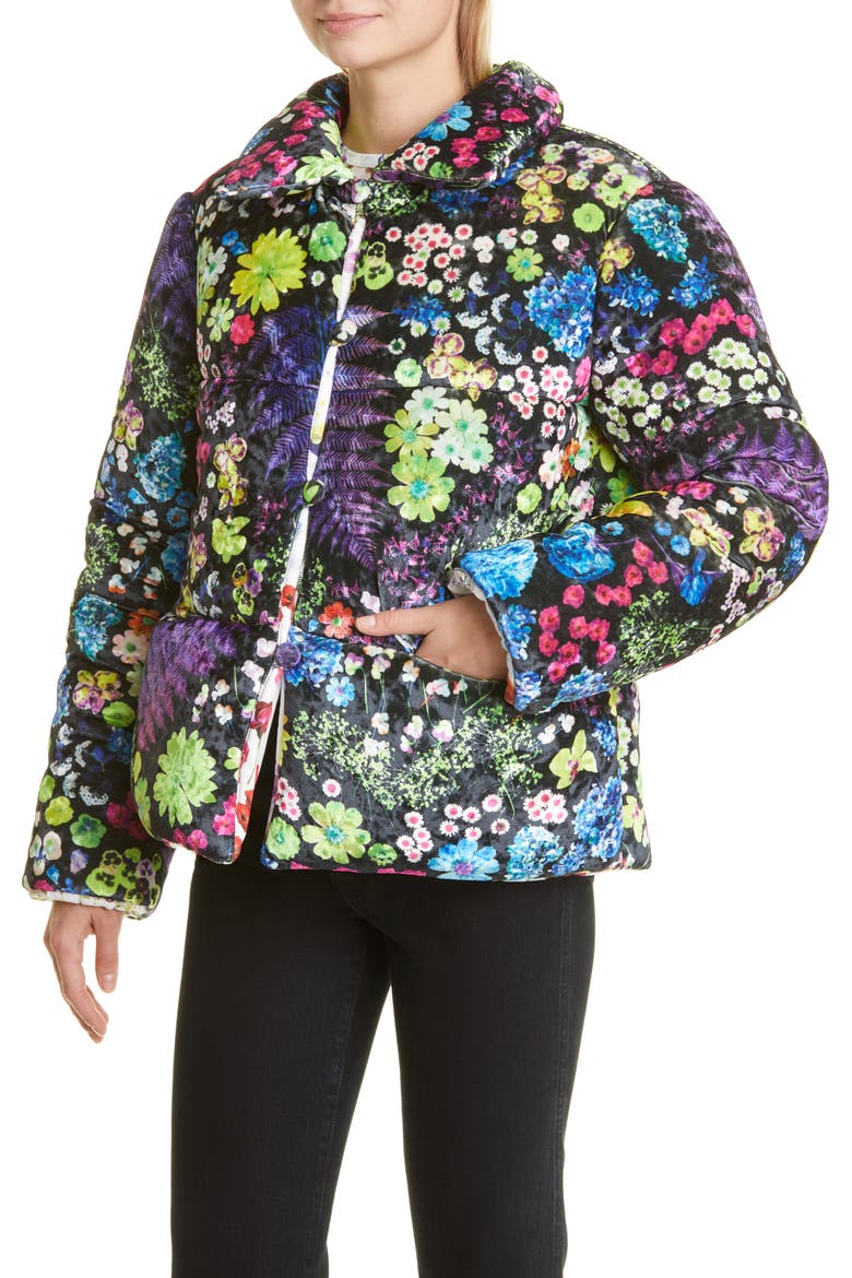 Acid Potpourri Crushed Velvet Quilted Puffer Coat, Alternate, color, ACID POTPOURRI