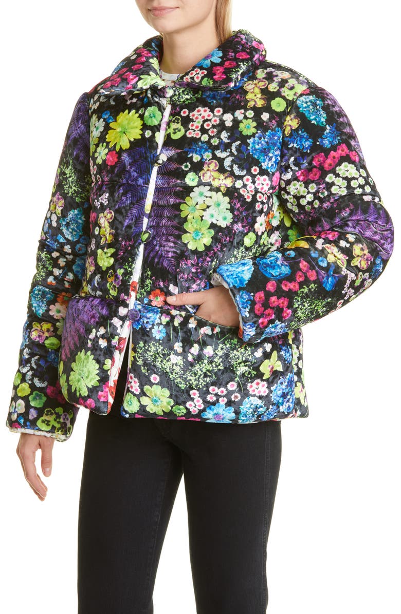 Dauphinette Acid Potpourri Crushed Velvet Quilted Puffer Coat, Alternate, color, 