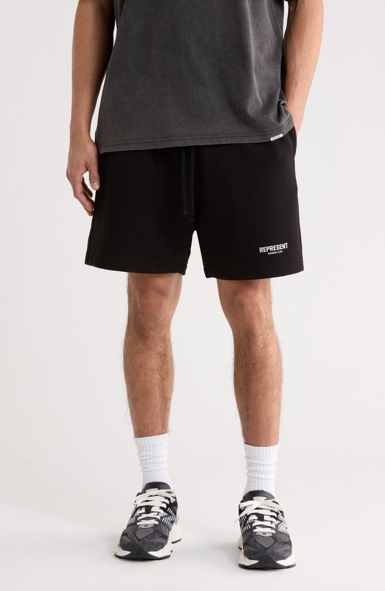 Represent Owners' Club Cotton Logo Shorts, Main, color, Black