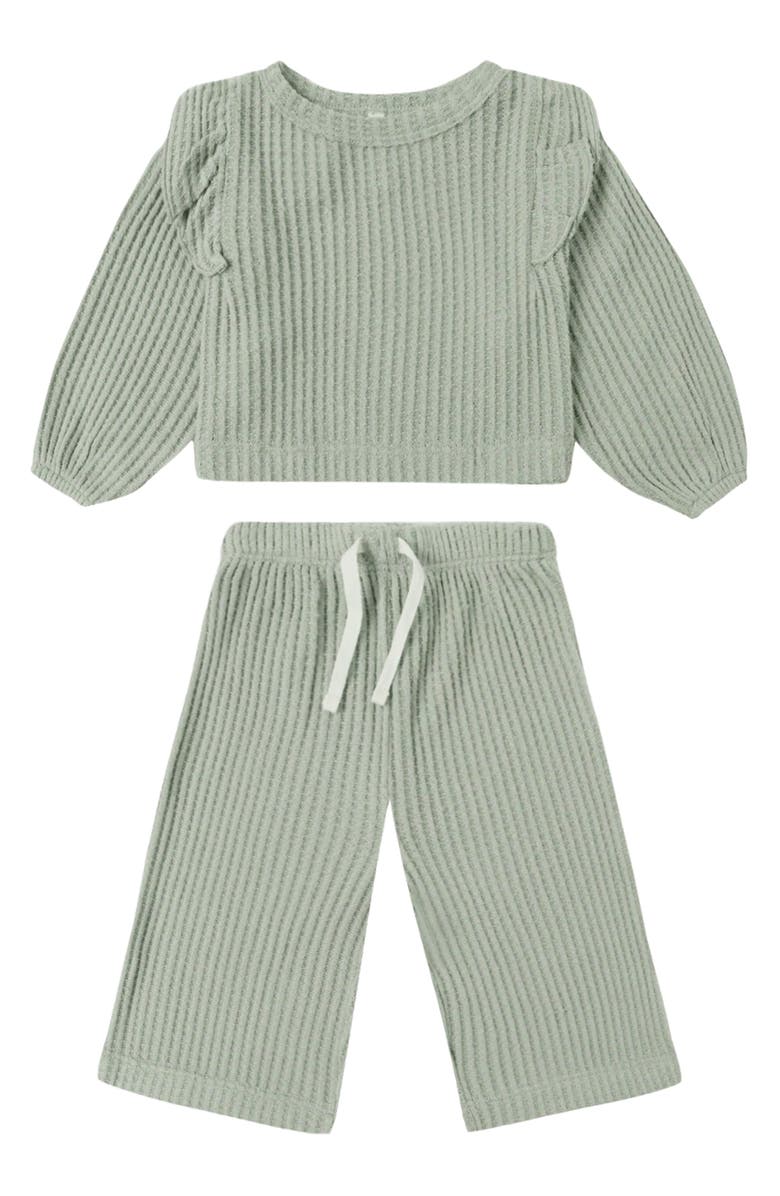 QUINCY MAE Ruffle Cozy Waffle Knit Shirt & Pants, Main, color,