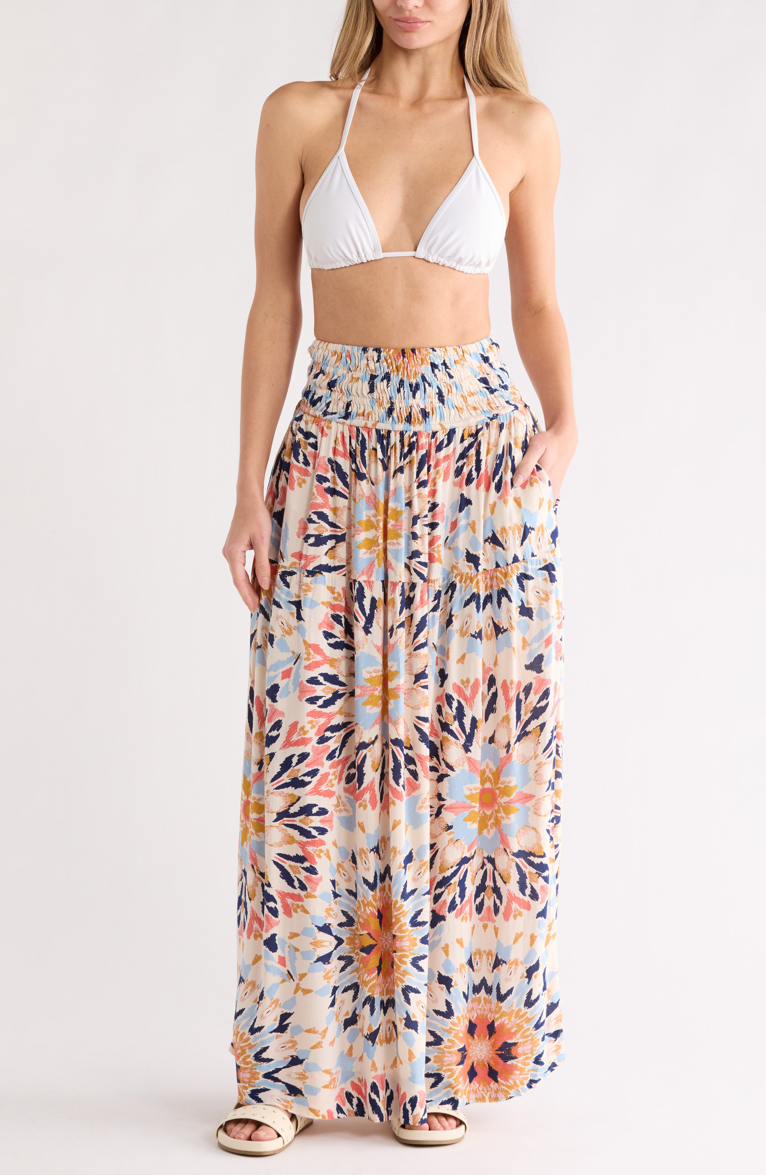 Elan Smocked Waist Cover-Up Skirt