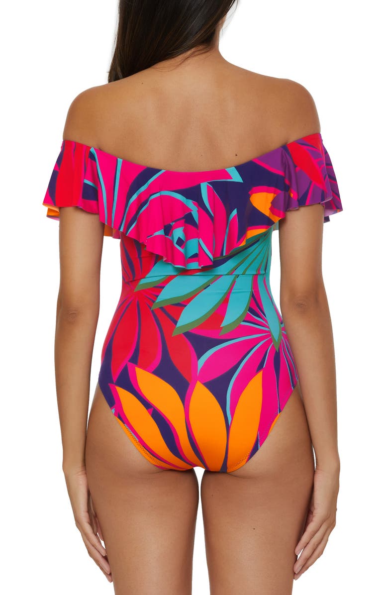 Trina Turk Wailea Ruffle Off the Shoulder One-Piece Swimsuit, Alternate, color, Navy Multi