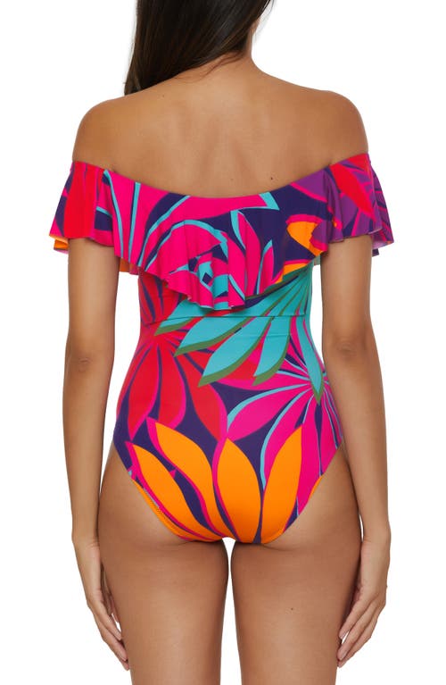 Trina Turk Wailea Ruffle Off The Shoulder One-piece Swimsuit In Navy Multi