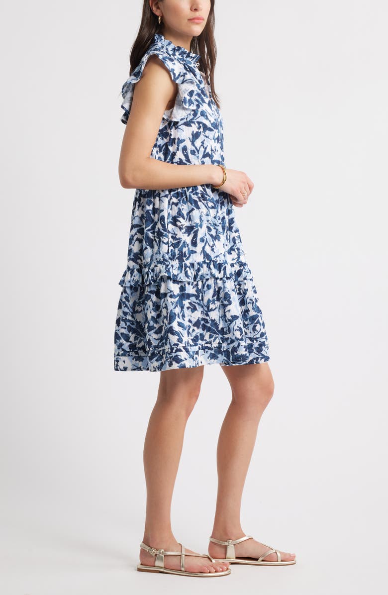 Caslon<sup>®</sup> Ruffle Duo Cotton Gauze Dress, Alternate, color, Navy- White Brushed Blooms