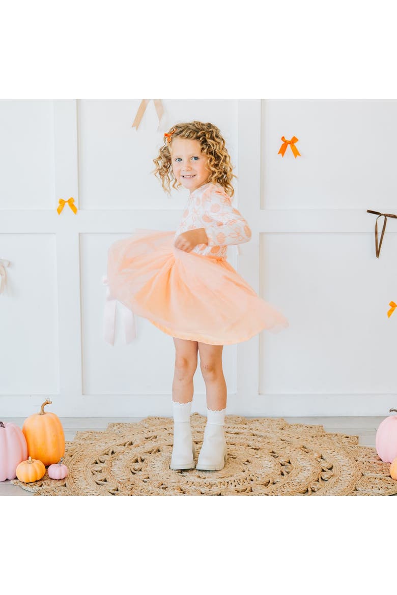 Pumpkin Bow Trellis Long Sleeve Tutu Dress, Alternate, color, Soft Pink