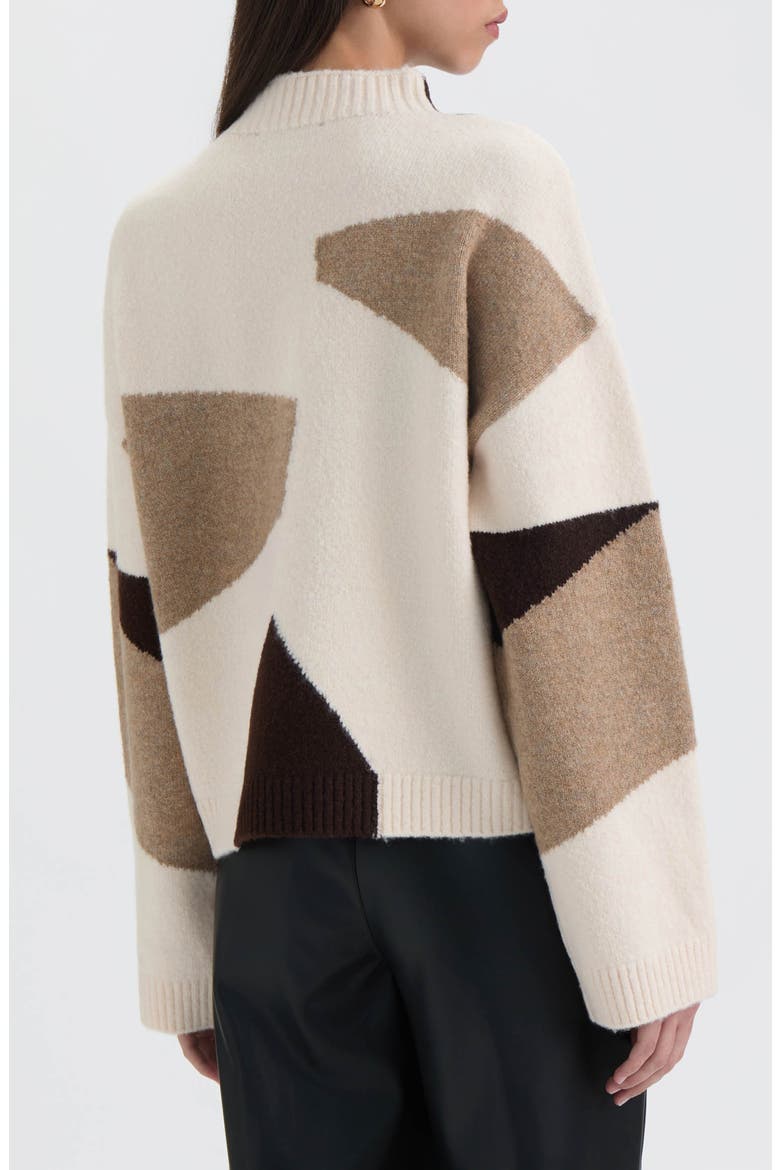 Geo Pattern Sweater, Alternate, color, MARSHMALLOW/ BROWN