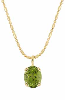 14K Gold Oval Cut Peridot Pendant Necklace