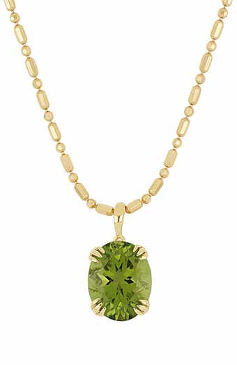 14K Gold Oval Cut Peridot Pendant Necklace