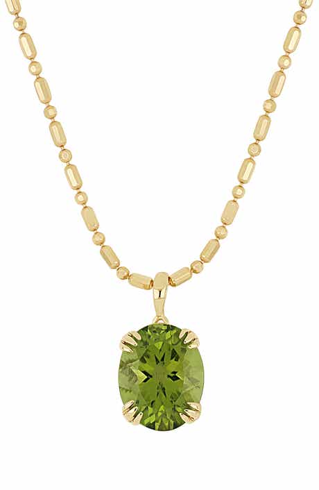 14K Gold Oval Cut Peridot Pendant Necklace