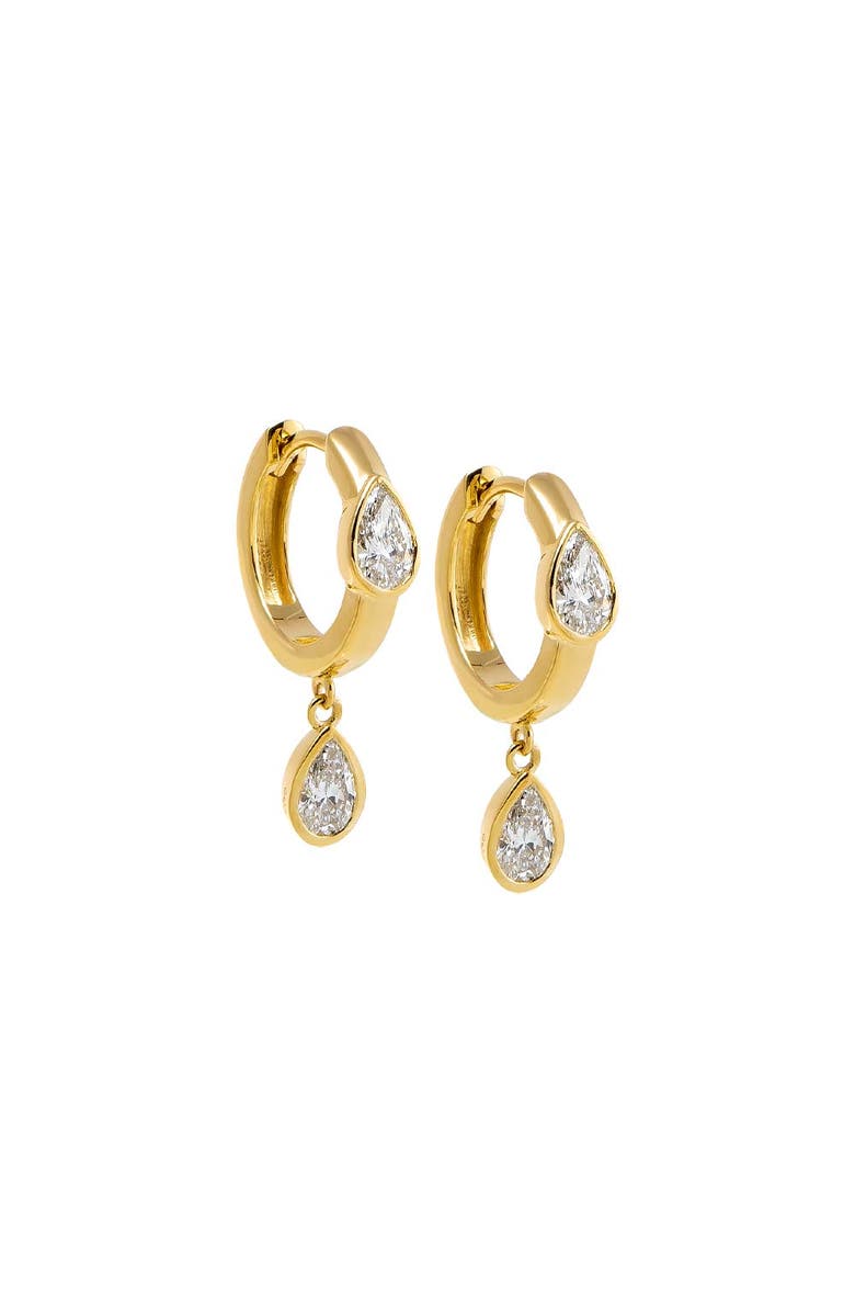 BY ADINA EDEN Lab Grown Diamond Dangling Pear Bezel Huggie Earring 14K, Main, color, 14K Gold