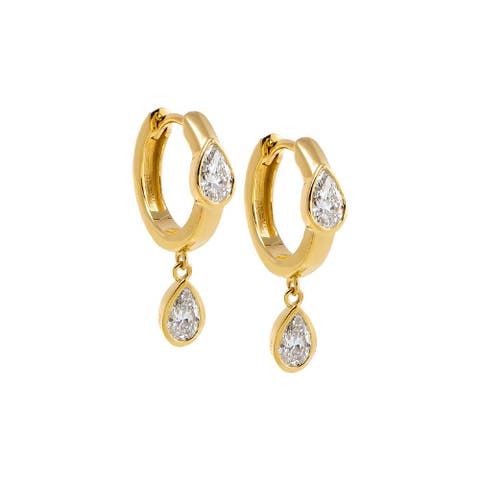 Lab Grown Diamond Dangling Pear Bezel Huggie Earring 14K