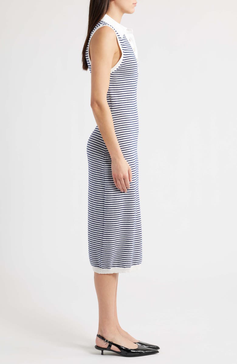 FRAME The Bold Stripe Knit Polo Midi Dress, Alternate, color, Navy Multi